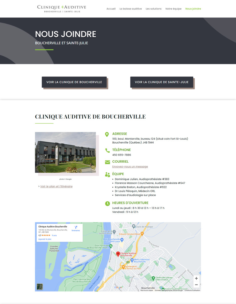 Portfolio - Création site web - Clinique auditive Boucherville